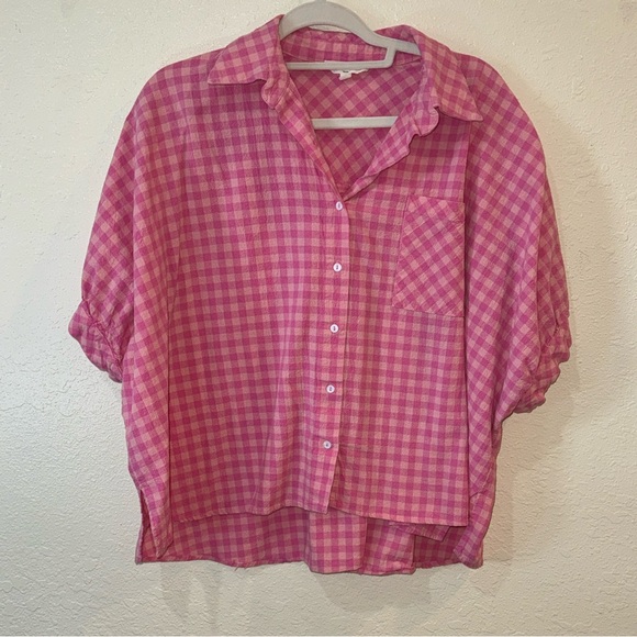 entro Tops - entro Pink oversized Gingham Lightweight Button-Up Shirt